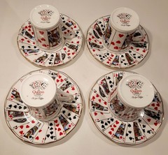 4 Queen’s China Staffordshire Cut for Coffee Playing Cards Cup & Saucer Set MINT