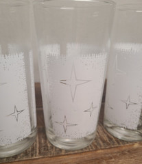 6 Vintage Atomic Starburst Barware Tumbler Glass 12oz Frosted White (No Gold)
