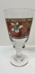 2 LIBBEY FLORAL FALL AUTUMN TEAL BROWN GLASS GOBLETS 7″