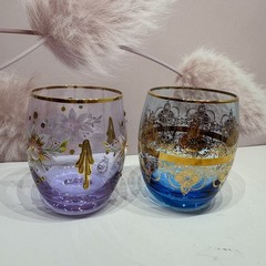 Vintage Murano Cenedese Italian Art Glass Tumblers Gold Enamel Amethyst & Cobalt