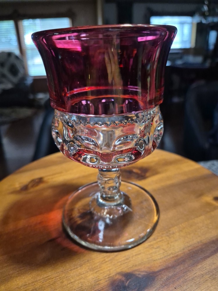 Vintage MCM Tiffin Kings Thumbprint Crown Ruby Red Glass+ Clear Cordial -1 Piece