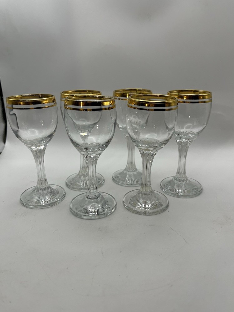 Double Gold Rim 6 oz. Stemmed Cordial or Wine Glasses set of 6