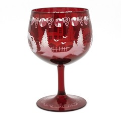 Egermann Ruby Red Cut to Clear Balloon Wine Goblet, Antique Glass 16oz, 6″