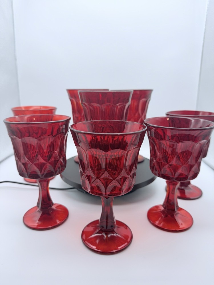 Vintage Noritake Perspective Ruby Red Glass Juice Wine Goblet 6.5” Tall Set of 8