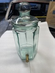 Green Glass Drink Dispenser Brass Spigot Made In Italy SVE Gallon Vintage