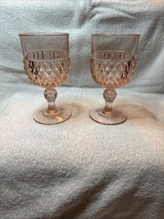 Pink Depression Glass 2pc Large 6.5″ Indiana Glass Diamond Point Footed Goblets