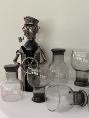 6 Vintage Federal Glass SUNDOWN Smoke Gray Pedestal Goblets, Retro Barware 1960s