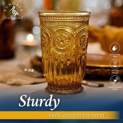 Vintage-Inspired Amber Highball Glasses Set – 6 Count 10 oz Handmade Glassware