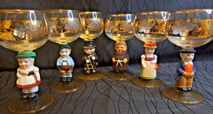 Goebel Hummel Figurine Wine Glasses Lot Of 6 Goblets Germany 14K Gold Trim