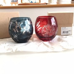 TOYO-SASAKI GLASS Glass Kiriko Engraved on the glass 2pcs set 8.5cm/3.34″ GLASS