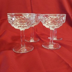 Set Of 4 Fostoria American Pattern Clear Champagne Coupe Tall Sherbet Glasses