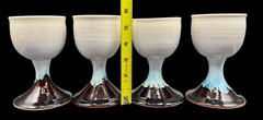 Set of 4 Signed Schumacher Vintage Studio Art Pottery Goblet Chalice Drip Glaze