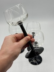 Vintage Luminarc Domino Wine Glasses Goblets — MCM Black Stem — Set of 4 France