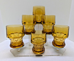 6 Anchor Hocking Glass Tumblers Georgian Honeycomb Vtg 4 1/4″ Amber 9 oz