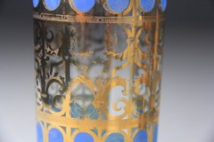 Set Of 3 Vintage Mid Century Culver Azure Blue Scroll Highball Glasses, 22k Gold