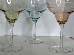 3 Laura Glass Allegro Etched Margarita Barware Glasses Pastel Spring Easter