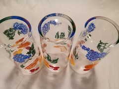 6 1/4″ Vintage Tom Collins Tea Glasses Fruit Cherry Grape Orange Pear Set of 3