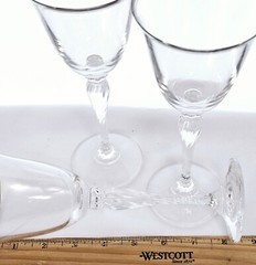 3 Oscar de la Renta Lafayette Silver Band Wine Glasses 8.2″ platinum band stem