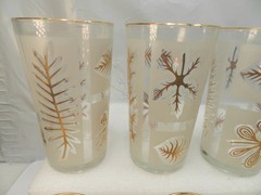 8 Vintage Libbey Gold Leaf Drinking Glass Tumblers Gold Rim Frosted (Q80JK)