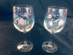 LENOX POPPIES ON BLUE SET OF 2 GLASS GOBLETS 10 OZS EX.CONDITION