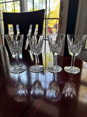 SET OF 4 WATERFORD IRISH CUT CRYSTAL LISMORE CLARET WINE GLASSES SIGNED 4-5/8″