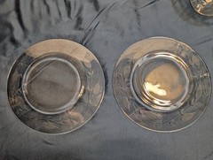 Vtg 5 Floral Etched Margarita Glasses/Shrimp Cocktail Dessert 6 Matching Plates