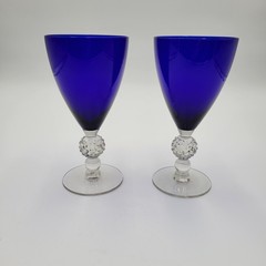 Morgantown Ritz Blue Golf Ball Water Goblets 6-5/8″ Set of 2