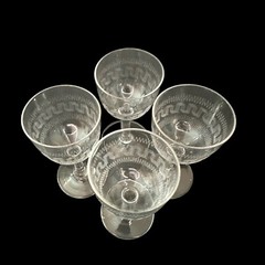 Antique Greek Etched Glass Key Edwardian Blown 1900s Hand Sherry Porto Lot 4 Set