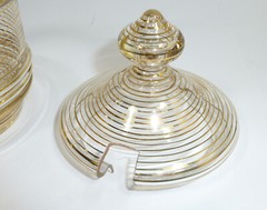 Rare small glass punch bowl with 6 glasses and ladle Josephinenhütte about 1900