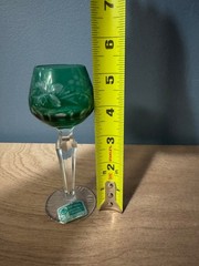 Vintage German Bohemian Green Mini Wine Crystal Glass 5 inches