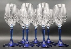 Vtg Lenox Cobalt Blue Stem Wine Glasses 8 1/8″ «SWAG DRAPE» Gold Rim SET OF 7