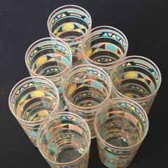 8 Vtg 12oz Culver Southwest Aztec Native American Highball Glasses Glass Juice