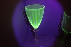 Uranium Glass Goblet Green Optic Bowl And Clear Stem 7 5/8” MINT Vintage