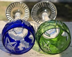 Set of 4 Vintage Bohemian Style Multi Colored 4.5” Cut Crystal Cordial Glasses