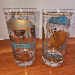 Vintage Libbey Highball Glasses, Atlantic City, Nj, Turquoise And Gold