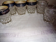 Vintage set of 6 Kingsford Crystal drinking Glass Tumblers w Silver Band 10 OZ