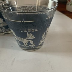MCM Hazel Atlas Blue White Cocktail Glasses Low Ball Set Of 5 Arabian Knight 6oz