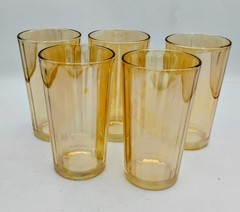 VTG Set Of 5 Lusterware Tumblers Jeanette Iridescent Marigold Carnival Glass 5“