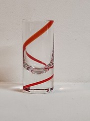 Red Swirl tall Shot Glass PIER 1 Clear with Red Swirl Line Design 3.5″ Tall