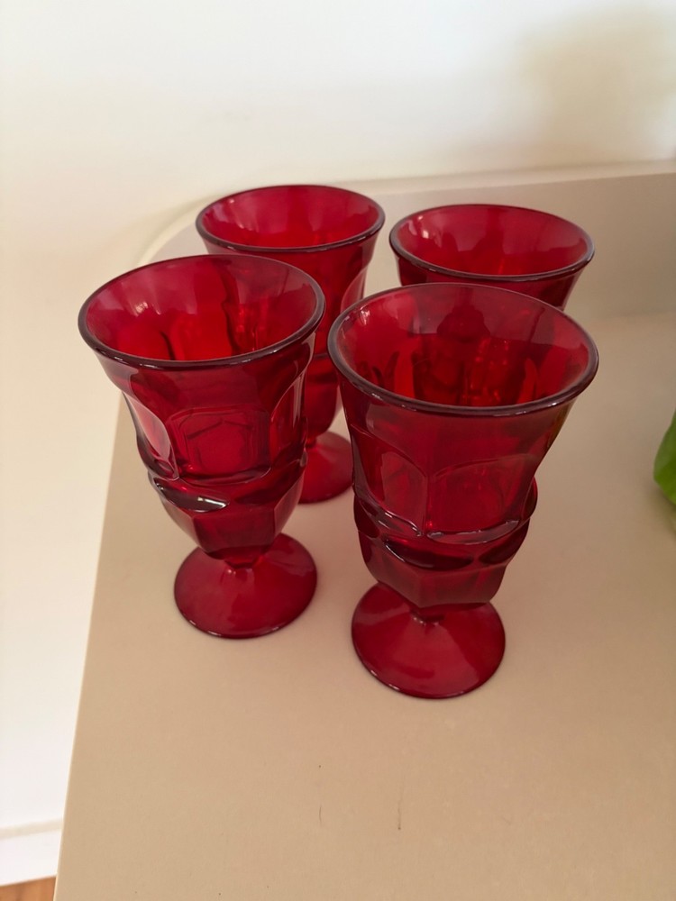 Set of 4 Fostoria Ruby Red Iced Tea Glasses 12oz cups