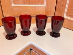 4 Anchor Hocking Royal Ruby Red Glass Footed Iced Tea Tumblers Set Vtg