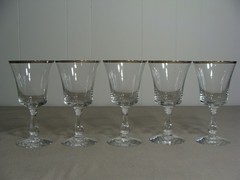 5 Fostoria Crystal Water Goblets In The Sheffield Pattern With Platinum Rim