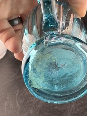 Antqiue Light Blue Mary Gregory Glass Hand Painted Tumbler Ribbed Gold Rim