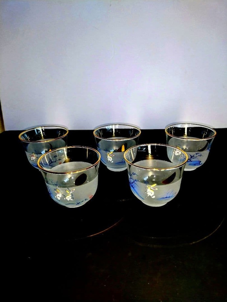 TOYO-SASAKI GLASS Glass*5(6.5×7.5cm/2.55×2.95″)/Plate*5(4.33×0.59″) set 5pcs set