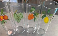 4 Vintage West Virginia Glass Company Fruit Glass Tumblers Gold Trim 6.75″ X 2.5