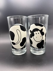 Firna Rotund Cow Drinking Glasses Black White Farmhouse Tumblers – Set of 2