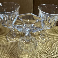 Set of 3 Crystal Diamond Cut Cordial Sherry Stem Glasses 3.75” ITall Vintage