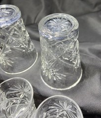 Set Of Five Early American Prescut Juice Glasses Star Starburst (2) 4.5”(3) 3.5”