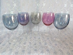 Multi-colored Iridescent Crystal Wine Goblets with Clear Stems – SET of 5