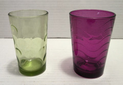 Vtg 1960s Hazel Atlas Set of 2 Juice Glasses 4″ Eldorado Dots and Amethyst Wave